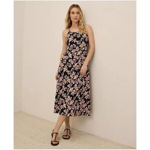 Pact Organic Cotton Fit & Flare Midi Dress Scattered Posies Black Size Small